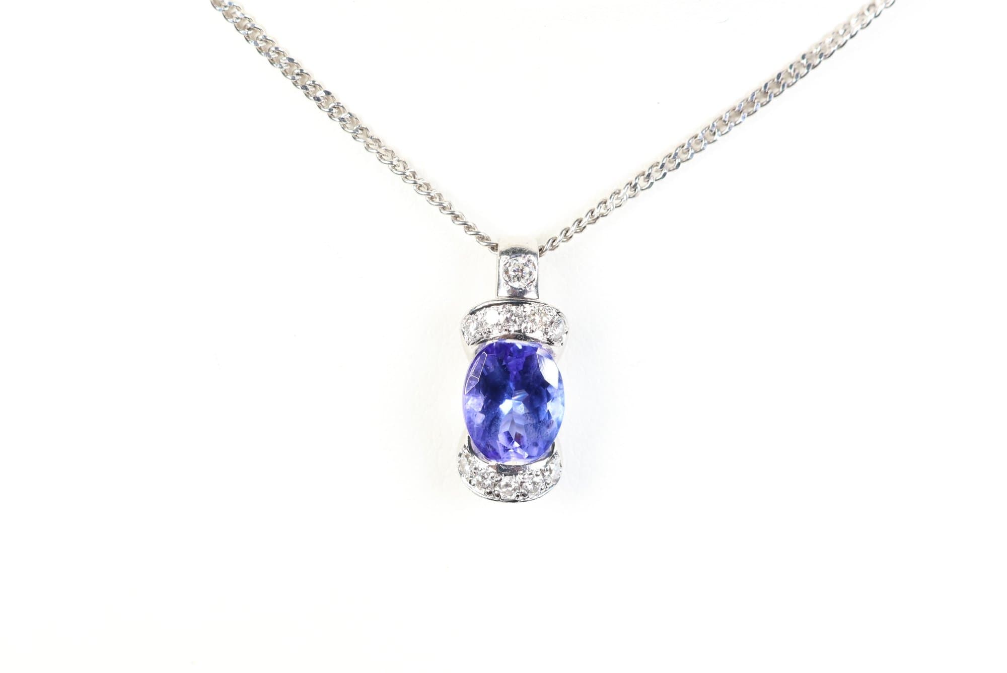 Natural Tanzanite & Diamond Pendant Necklace 2.26ctw, Platinum 6.8 Grams Jewelry Gemstone Diamonds
