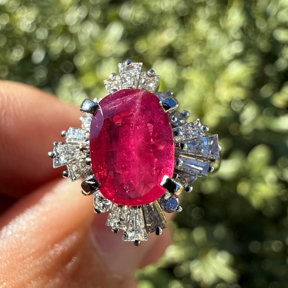 Natural Vivid Ruby & Diamond Ring 1.90ctw, Platinum 5.35 Grams Jewelry Gemstone Diamonds