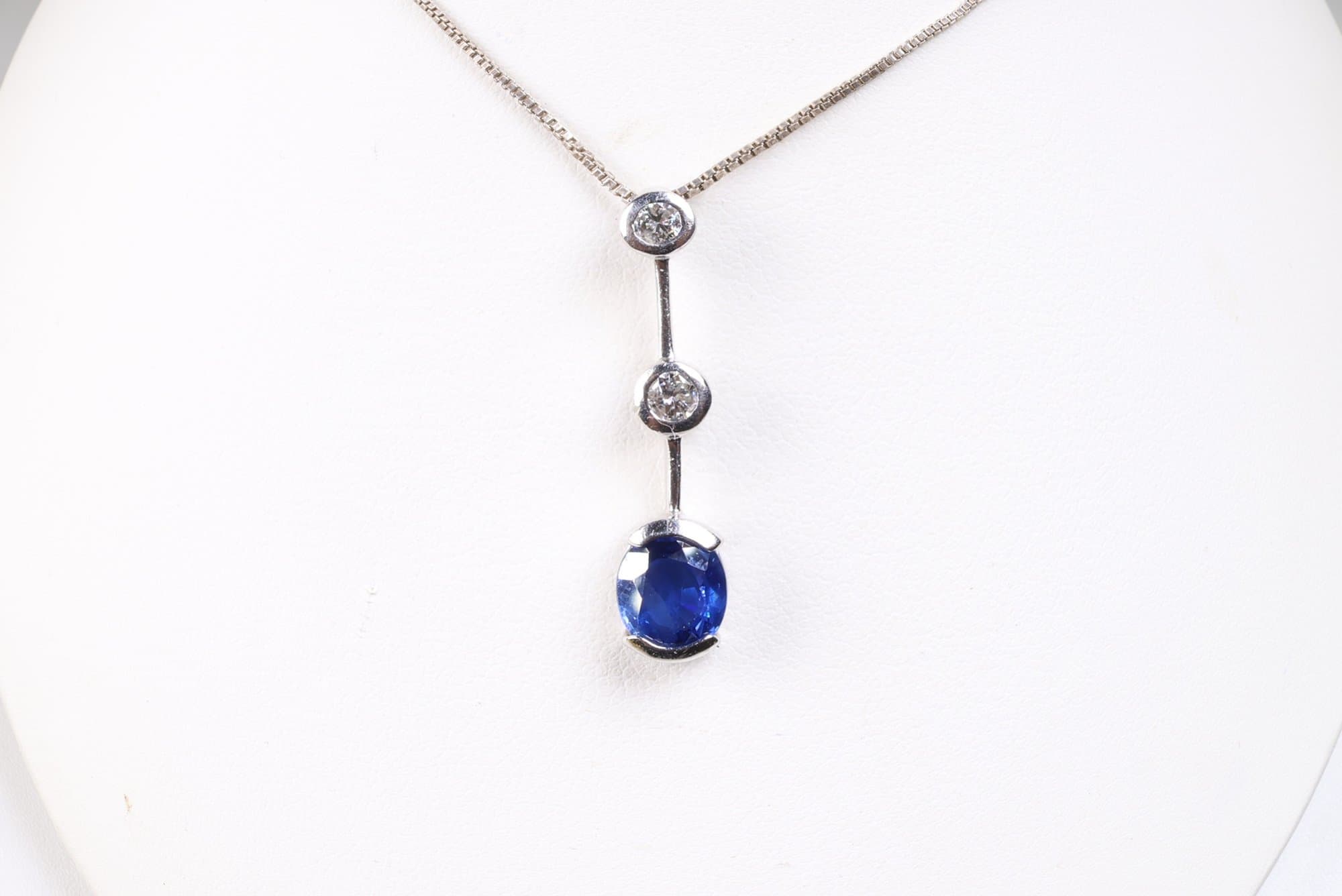 Platinum, Natural Sapphire & Diamond Pendant 1.34ctw, 2.61 Grams Jewelry Gemstone Diamonds