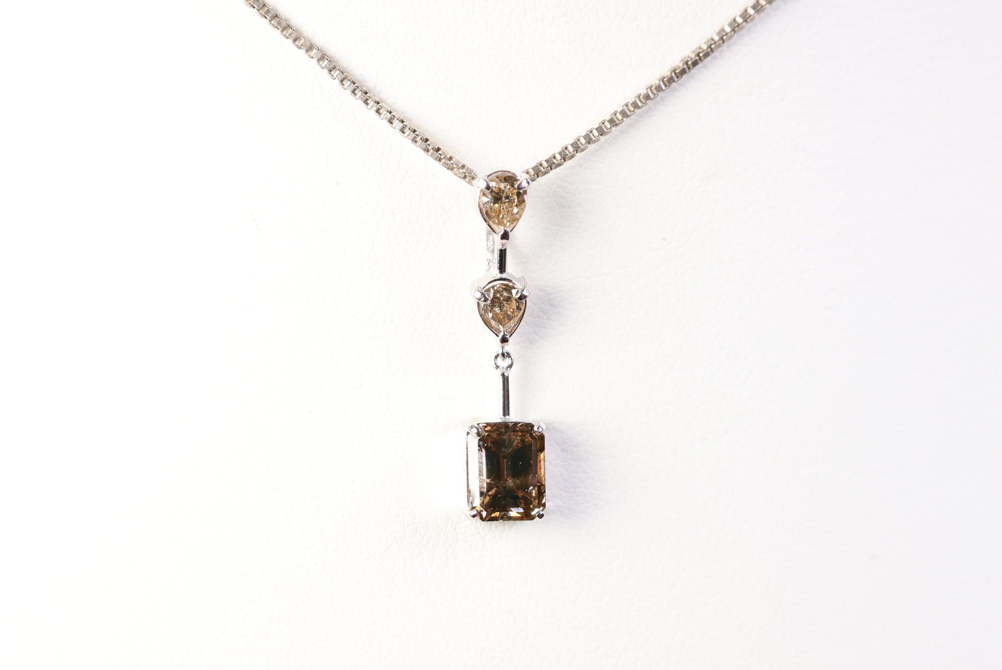 18k White Gold, Brown Diamond & Diamond Pendant 1.29ctw, 1 Gram Jewelry Gemstone Diamonds Necklace