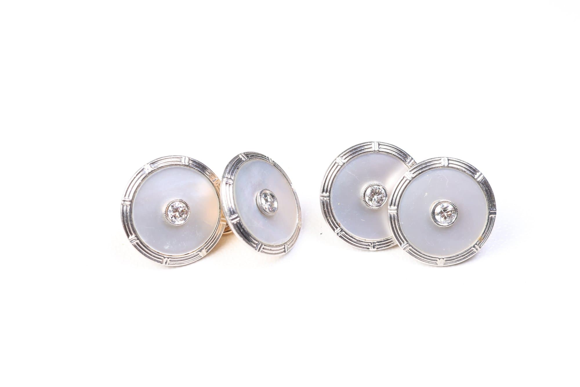 Platinum & 14k Rose Gold, Old Euro Cut Diamond Cufflinks 0.40ctw, Gemstone Diamonds Jewelry