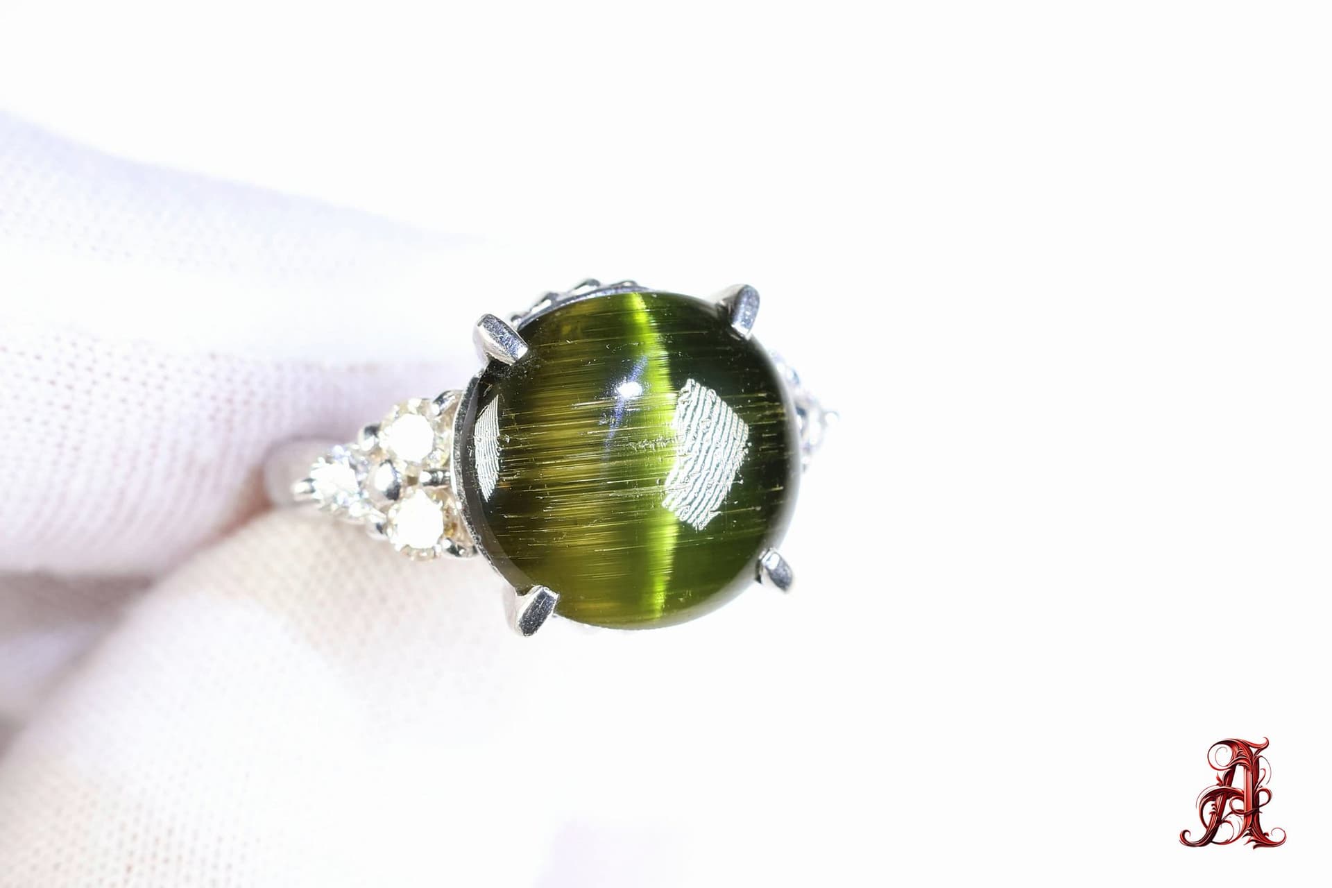 Platinum, Cat's Eye Tourmaline & Diamond Ring 7.28ctw, 10 Grams Gemstone Jewelry Diamonds