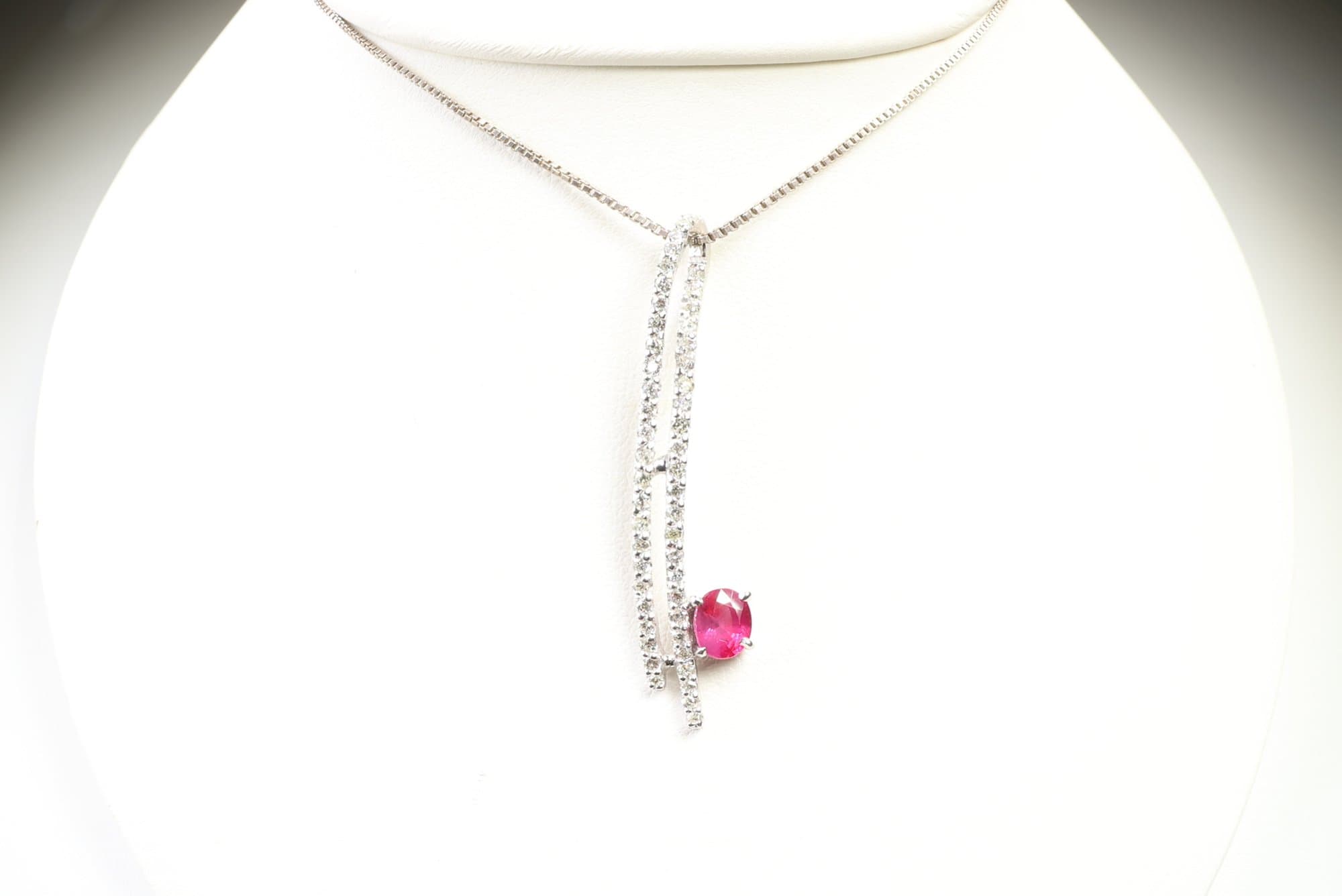 Platinum, Natural Unheated Ruby & Diamond Pendant 0.80ctw, Gemstone Jewelry Diamonds