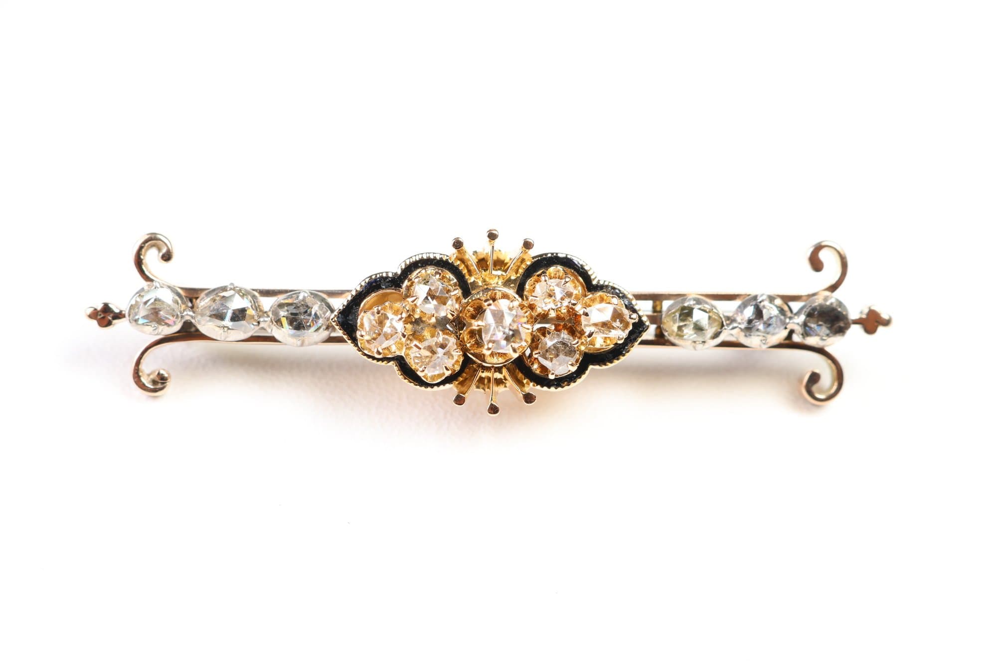 14k Yellow Gold, Rose Cut Diamonds Pin Brooch, Gemstone Jewelry Diamonds