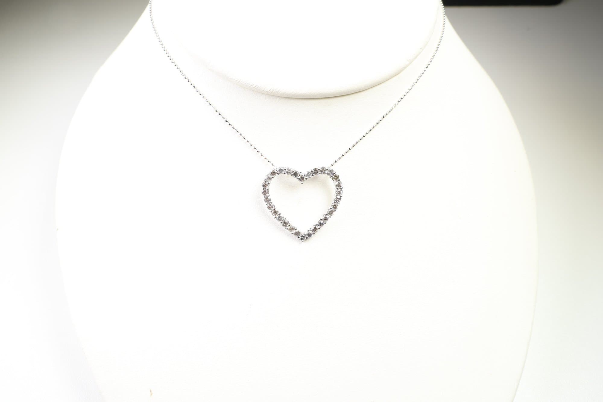 14k White Gold, Natural Diamond Heart Pendant Necklace 1.00ctw, Gemstone Jewelry Diamonds