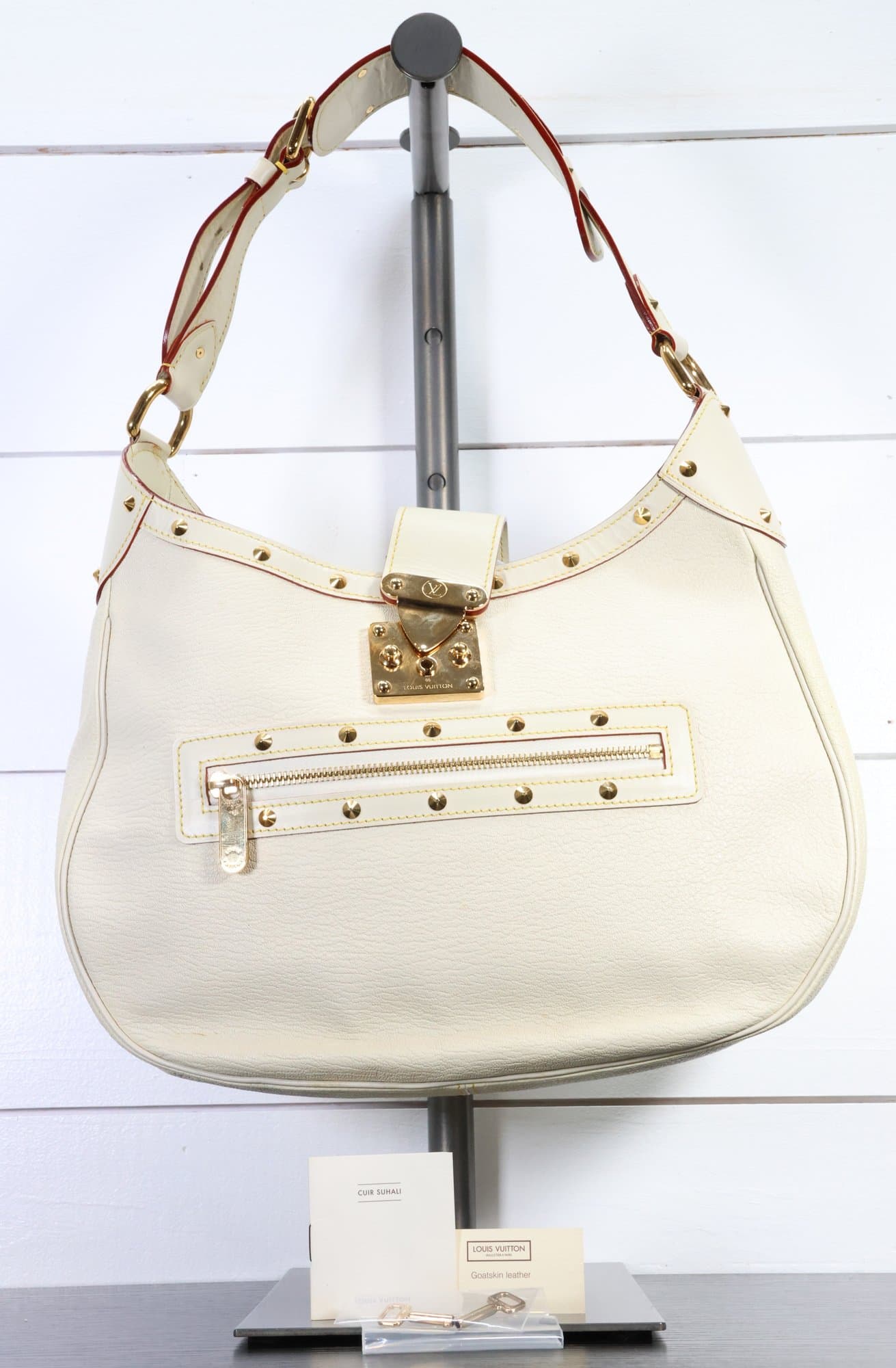 Louis Vuitton Suhali L'Affriolant Bag White Goat Leather Chevre Gold Stud Details