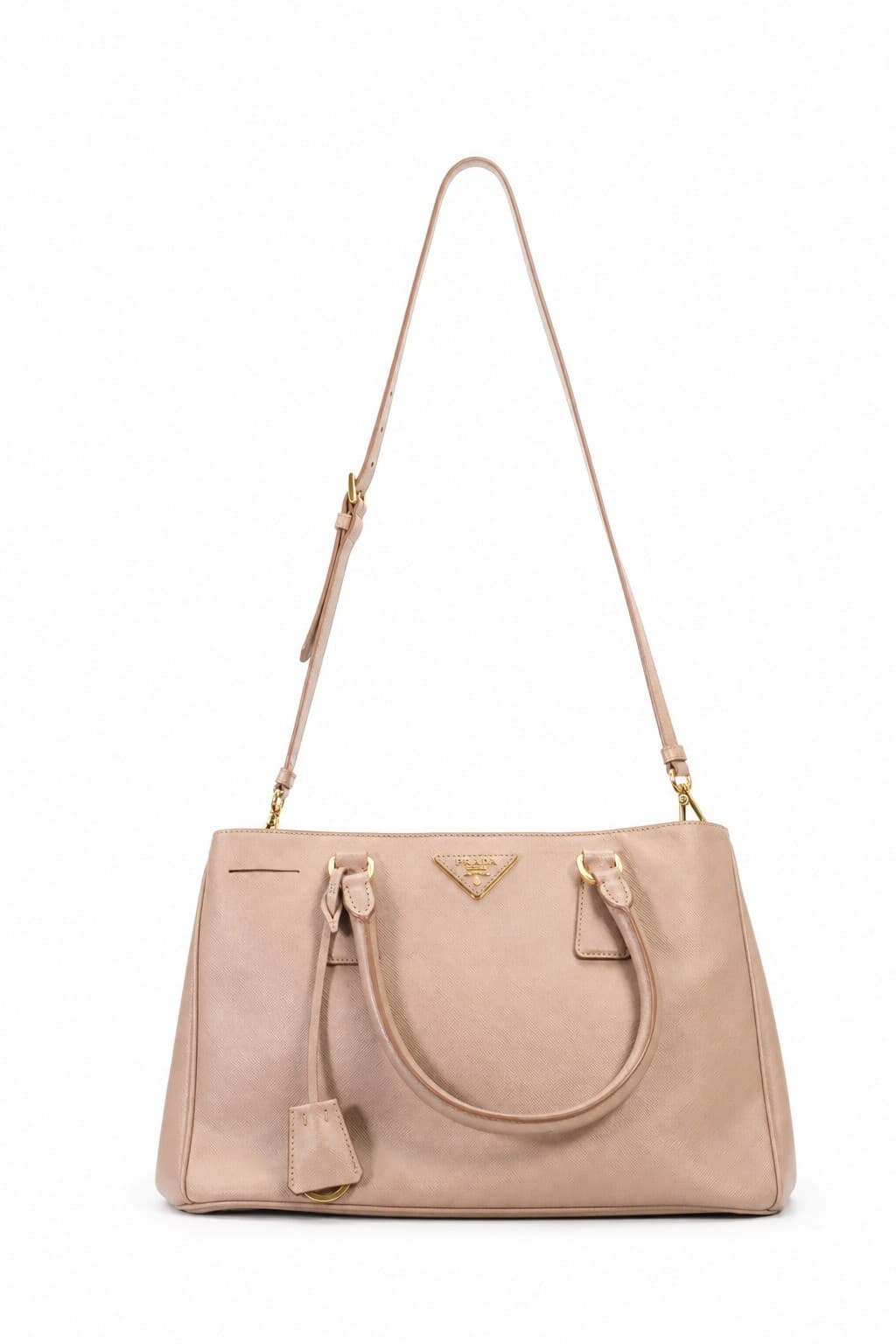 Prada Galleria Medium Saffiano Lux Cuir Leather Tote Cammeo/beige Gold Hardware Keyring Purse Handbag handbags auction at Alighieri's
