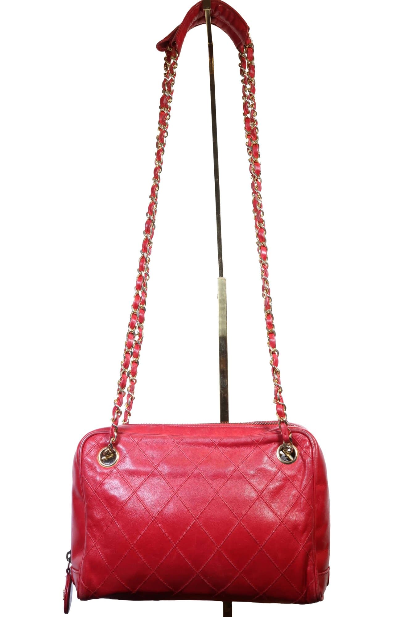 Chanel Red Lambskin Leather Matelasse Shoulder Bag Crossbody Purse