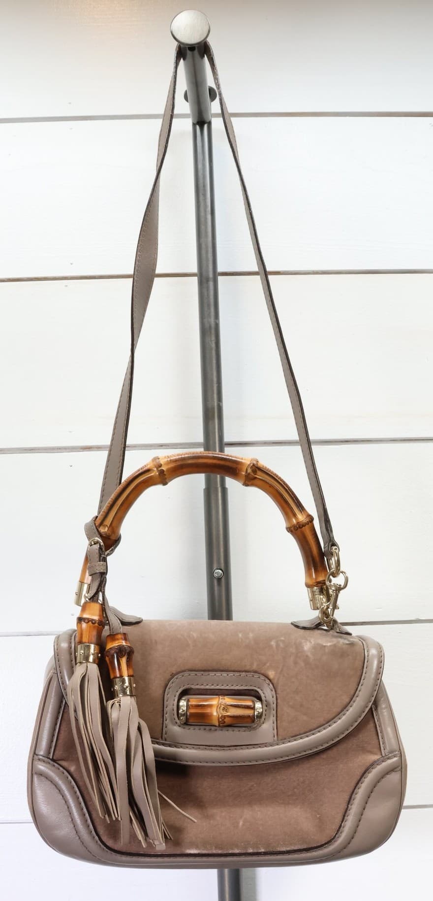 Gucci Bamboo Handle Brown Crossbody Purse Handbag