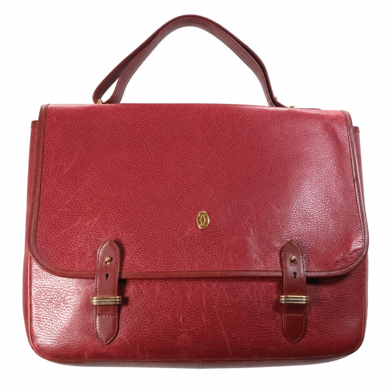Cartier Must De Cartier Burgundy Leather Top Handle Satchel Handbag Bag Purse handbags auction at Alighieri's