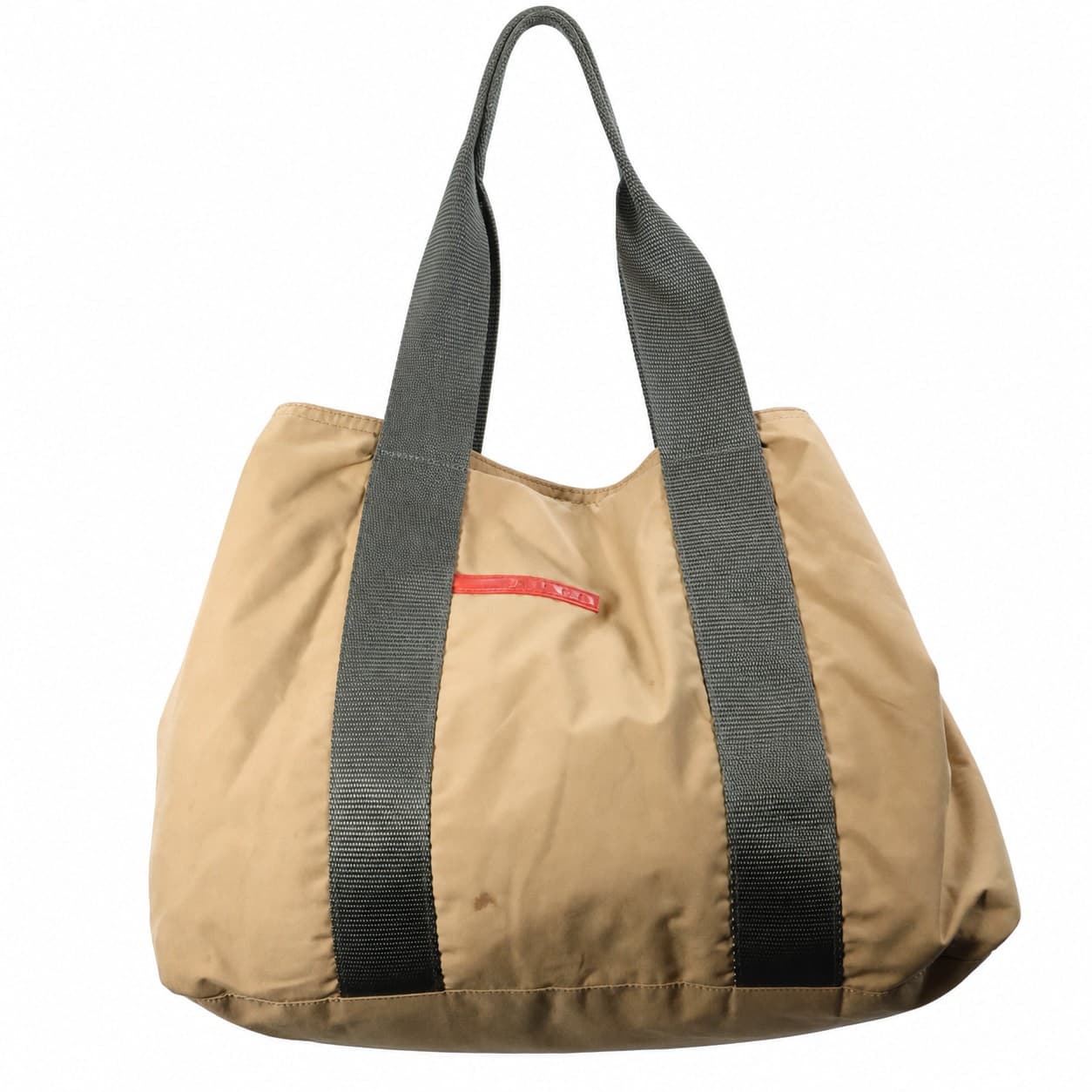 Prada Sport Nylon Tote Shoulder Bag Handbag Purse Beige Tan Webbing Straps