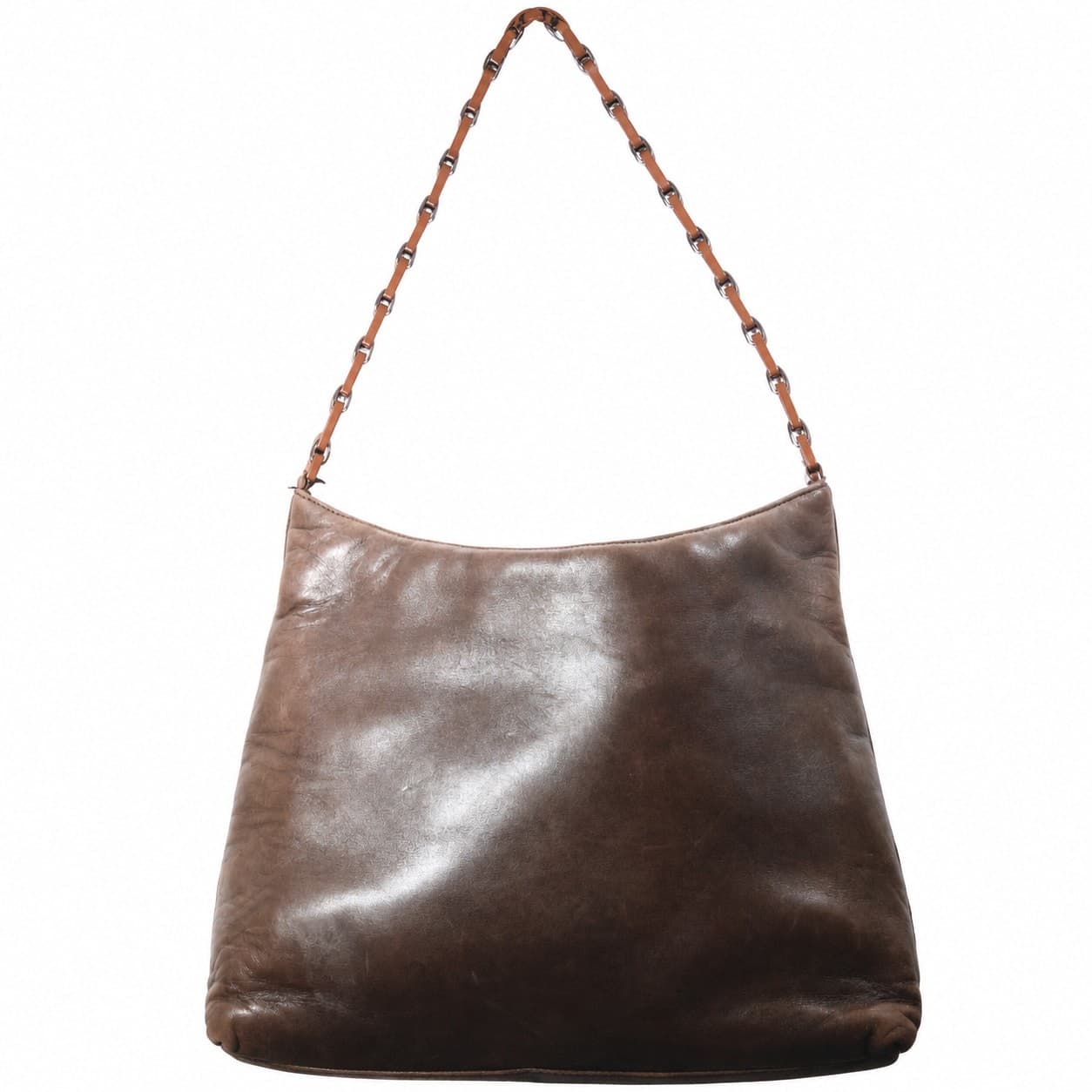 Salvatore Ferragamo Brown Leather Chain Shoulder Bag Handbag Purse Hobo