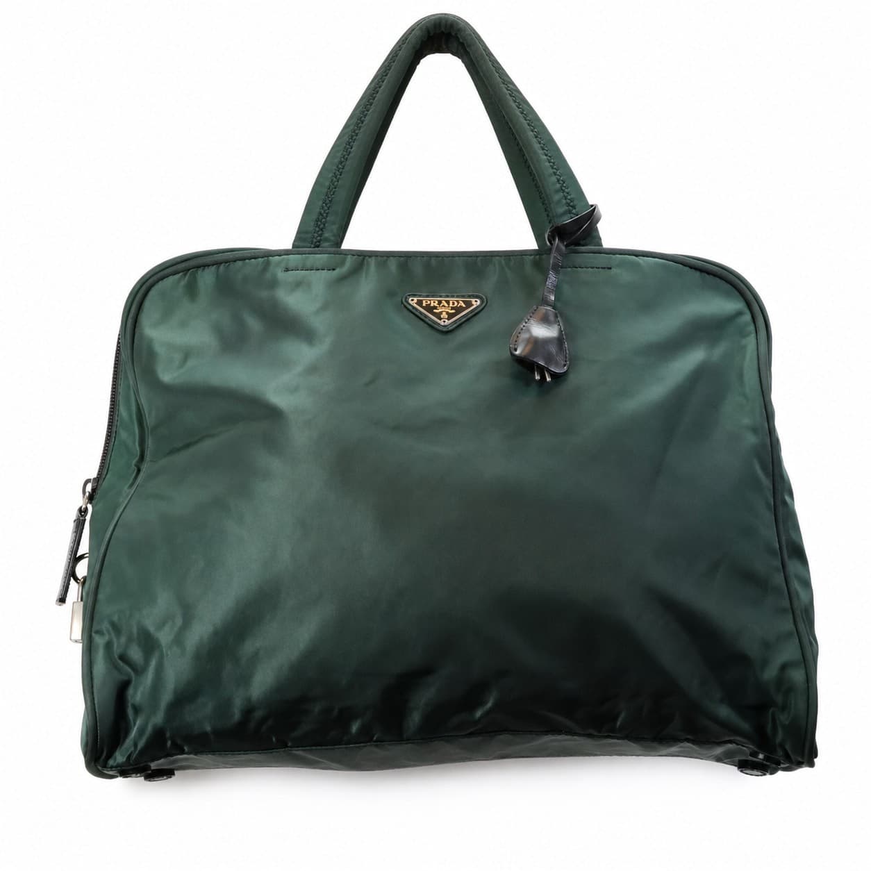 Prada Green Nylon Tessuto Top Handle Handbag Purse Bag With Padlock