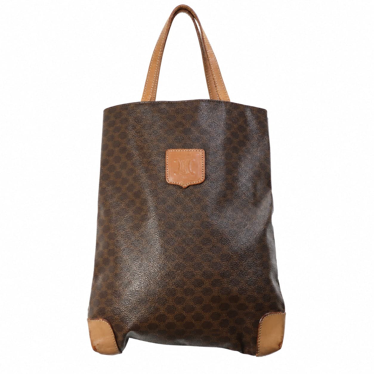 Céline Macadam Monogram Canvas Tote Shoulder Bag Handbag Purse Brown