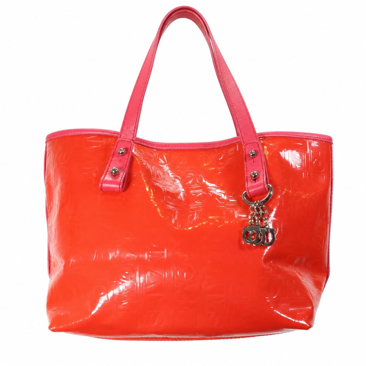 Salvatore Ferragamo Patent Leather Tote Handbag Bag Purse Red Orange