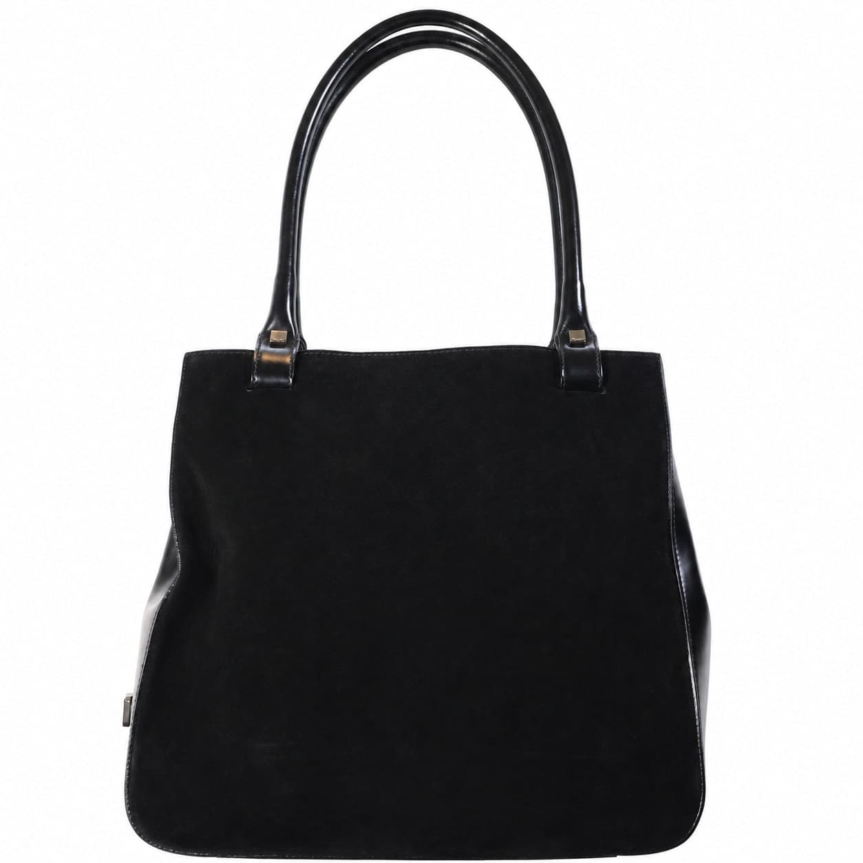Salvatore Ferragamo Black Suede Patent Leather Shoulder Bag Handbag Purse Tote