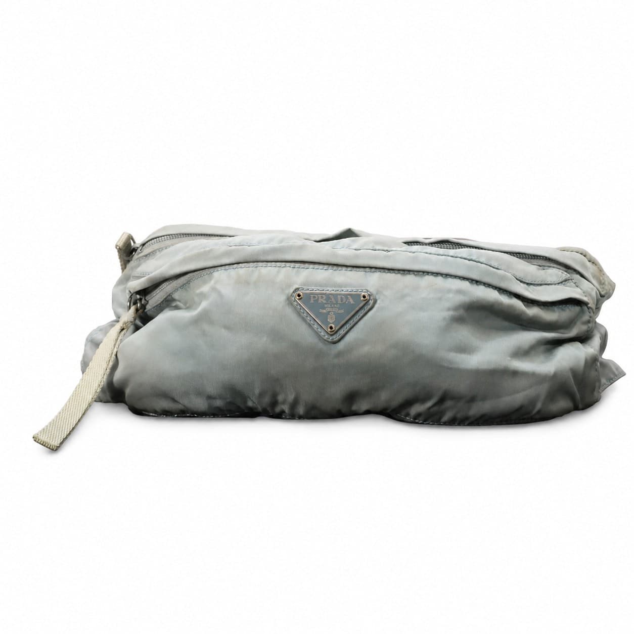 Prada Tessuto Nylon Shoulder Bag Hobo Purse Gray Adjustable Strap