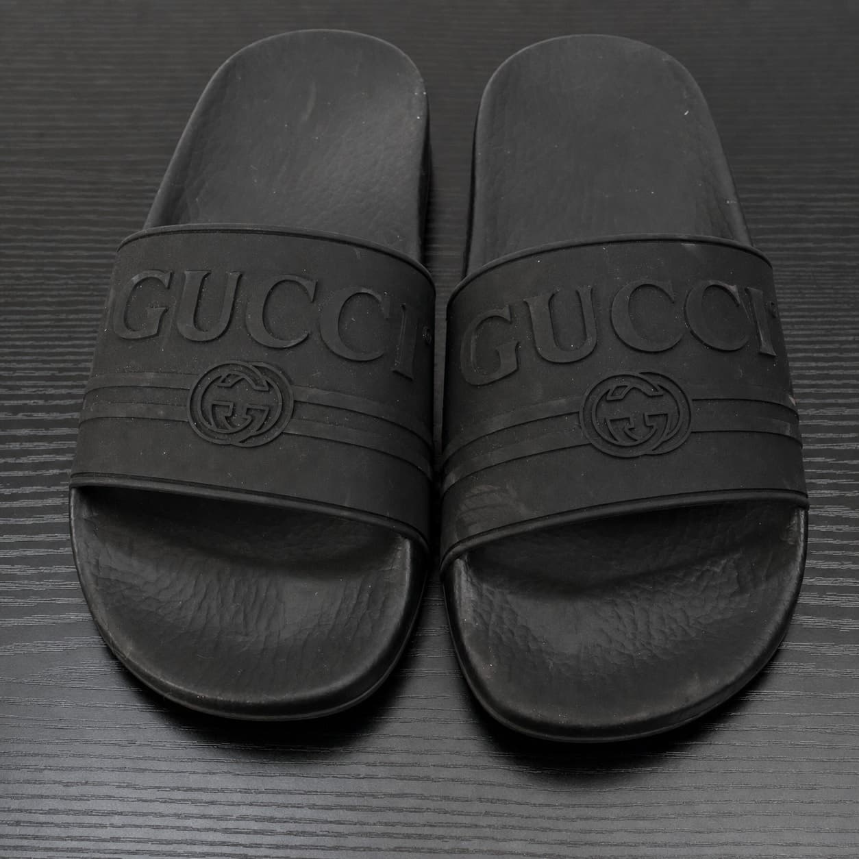 Gucci Rubber Logo Slide Sandal Black Pool Slides Slippers Shoes