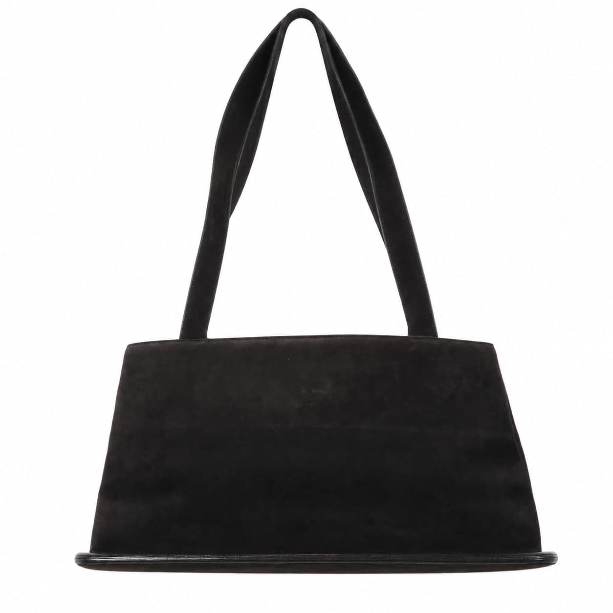 Salvatore Ferragamo Black Suede Shoulder Bag Tote Handbag Purse Gold Hardware