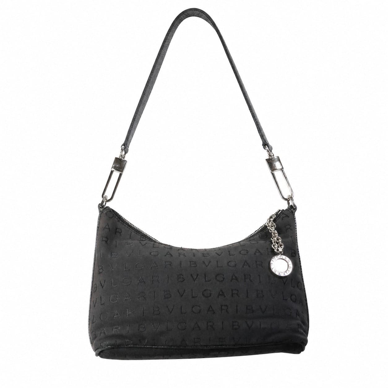 Bvlgari Logomania Canvas Leather Hobo Shoulder Bag Purse Handbag Black