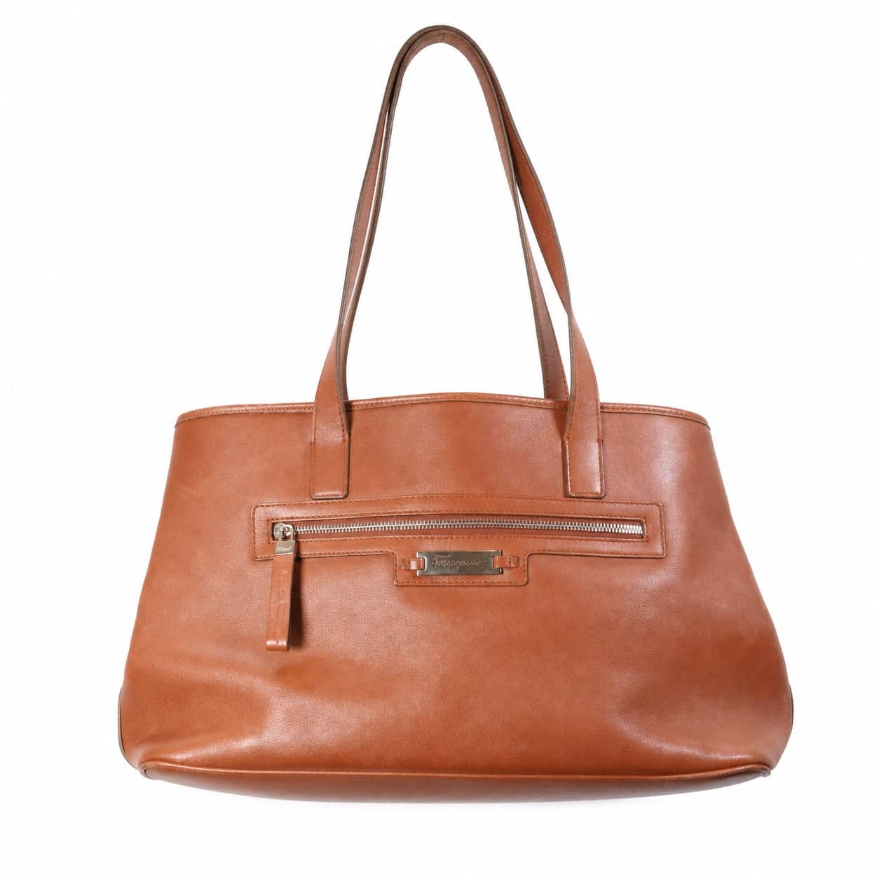 Salvatore Ferragamo Brown Leather Tote Handbag Shoulder Bag Purse