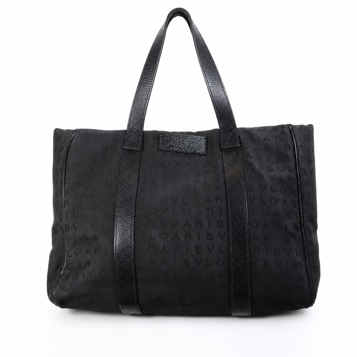Bvlgari Logomania Canvas Leather Tote Bag Handbag Purse Shoulder Bag Black handbags auction at Alighieri's