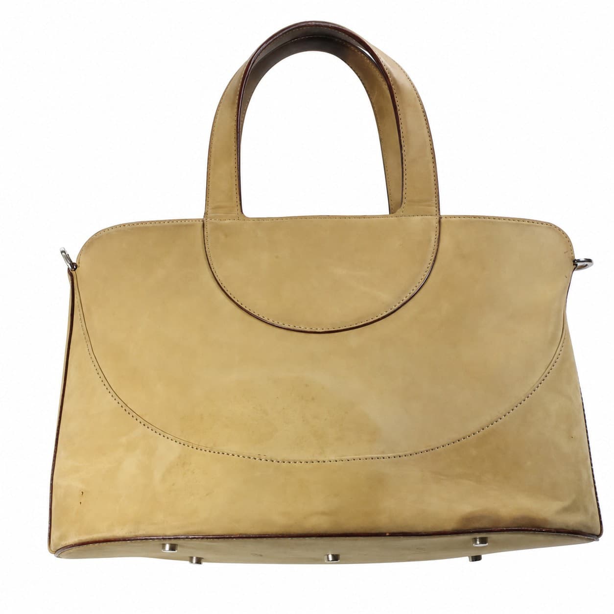 Bulgari Beige Suede Leather Top Handle Satchel Handbag Purse Bag