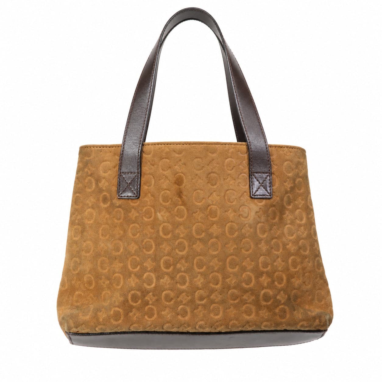 Céline Macadam Suede Leather Handbag Purse Bag Tote Brown