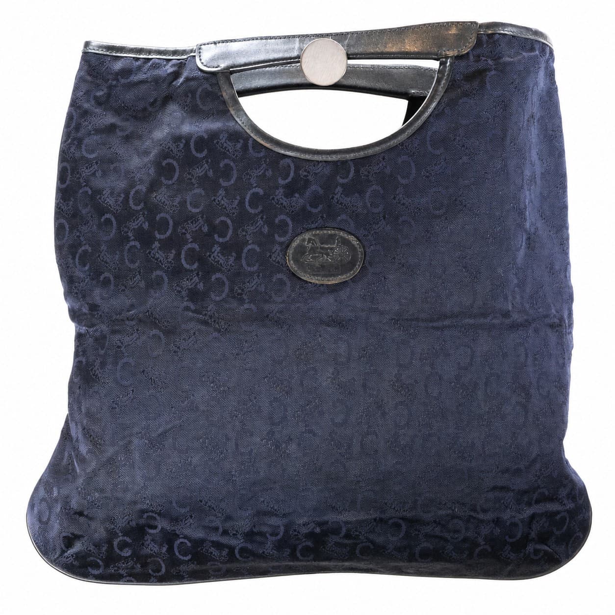 Céline Macadam Canvas Tote Handbag Purse Bag Navy Blue Top Handle