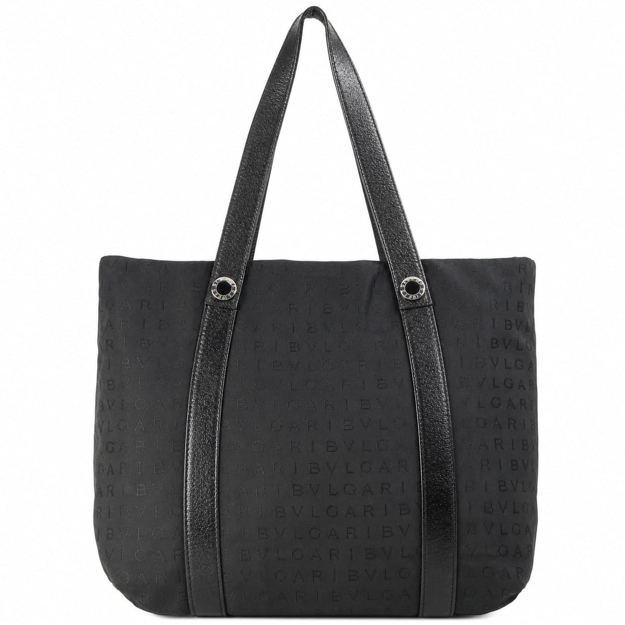 Bvlgari Logomania Black Canvas Leather Tote Bag Handbag Shoulder Bag Purse handbags auction at Alighieri's
