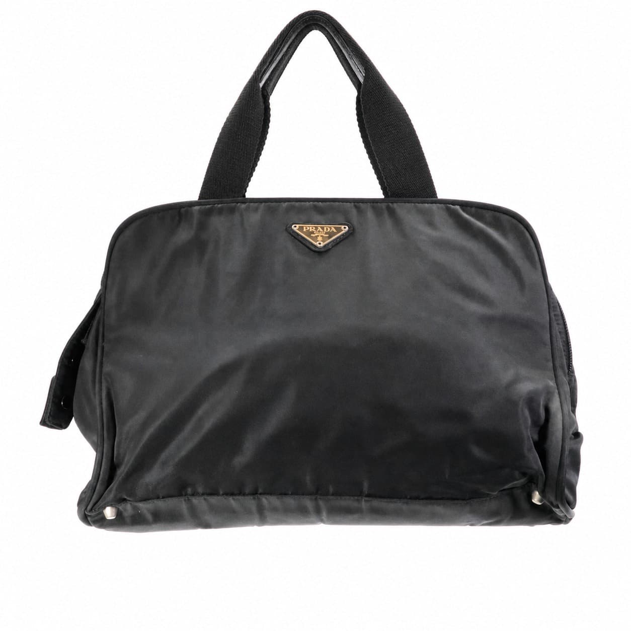 Prada Tessuto Nylon Tote Shoulder Bag Handbag Purse Black Silver Hardware