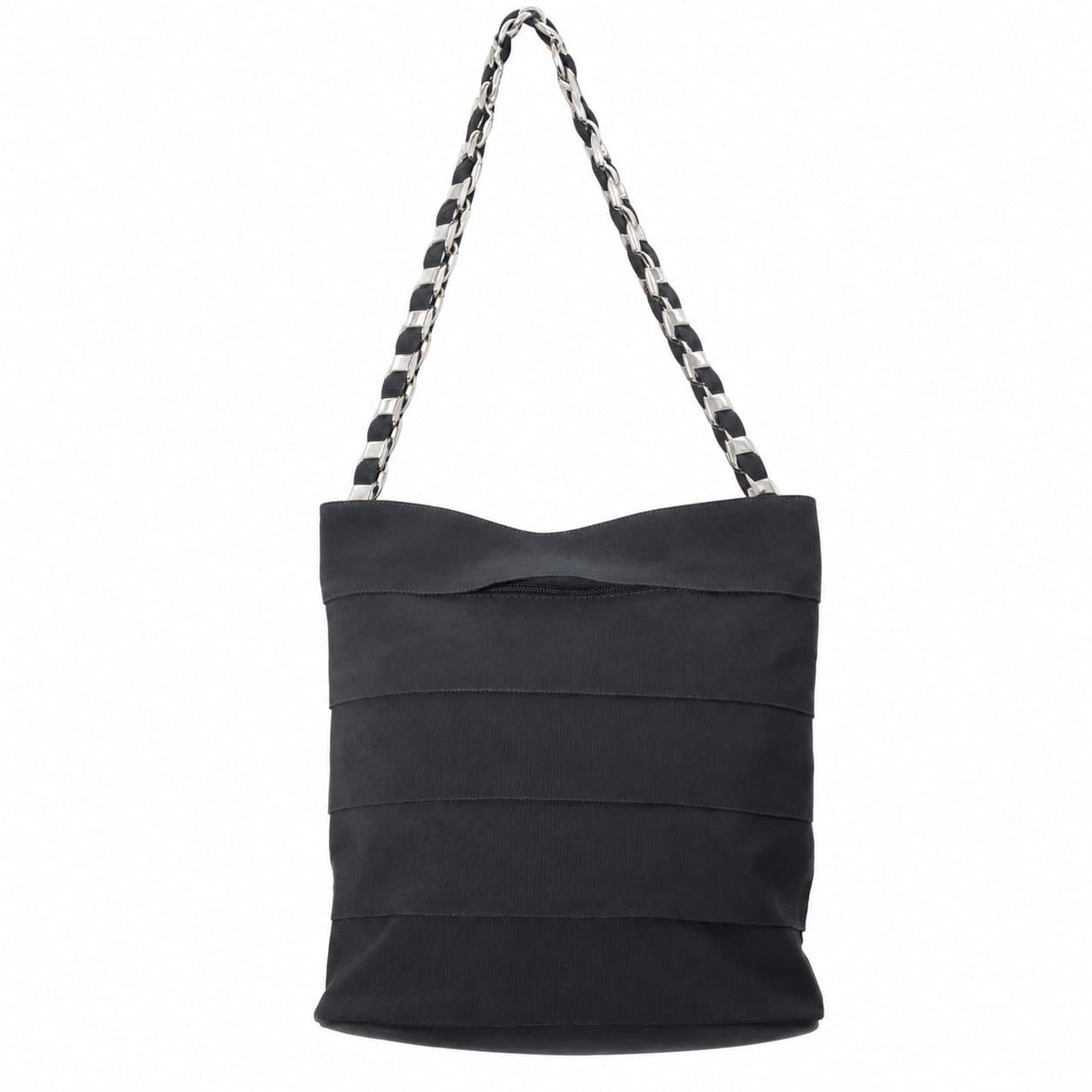Salvatore Ferragamo Black Textile Shoulder Bag Tote Handbag Purse Chain Strap