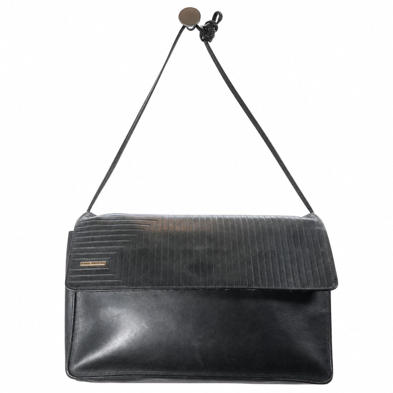 Givenchy Black Leather Ribbed Flap Shoulder Bag Handbag Purse Crossbody