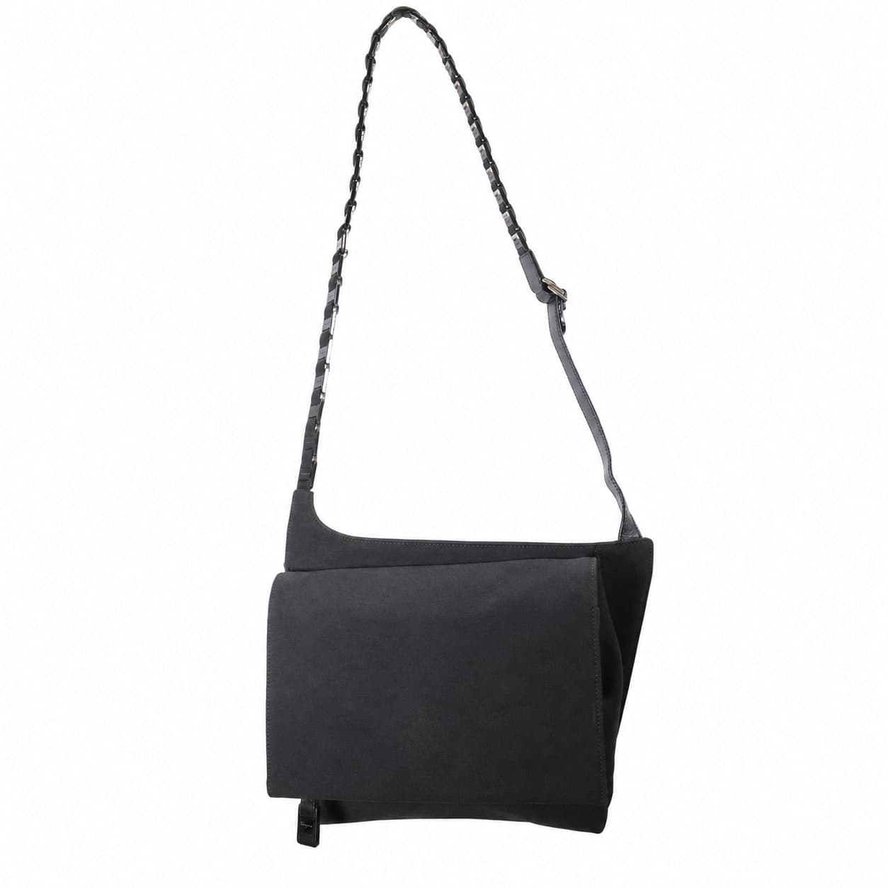 Salvatore Ferragamo Black Canvas Shoulder Bag Crossbody Purse Chain Leather Strap