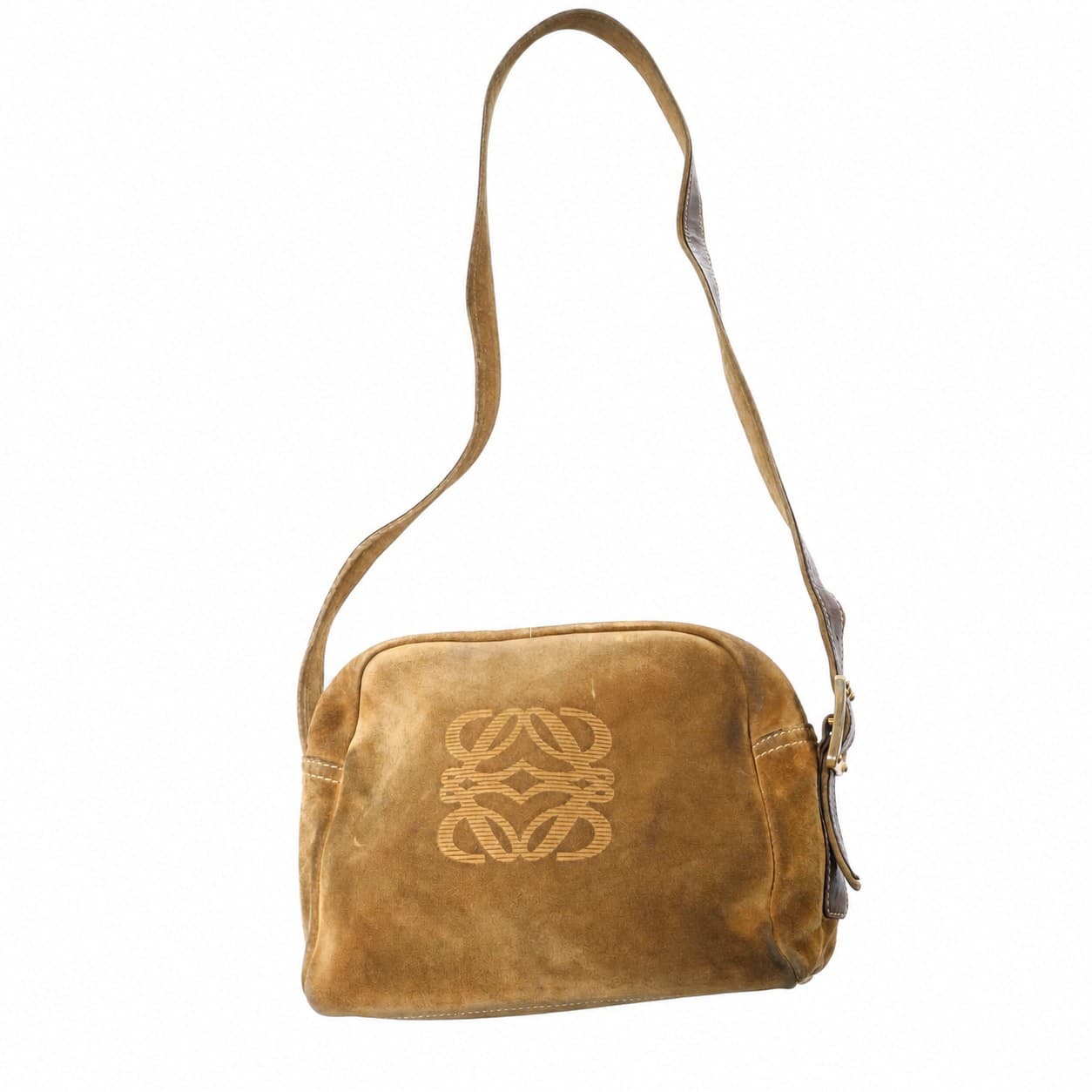 Loewe Anagram Suede Leather Crossbody Shoulder Bag Camera Bag Brown