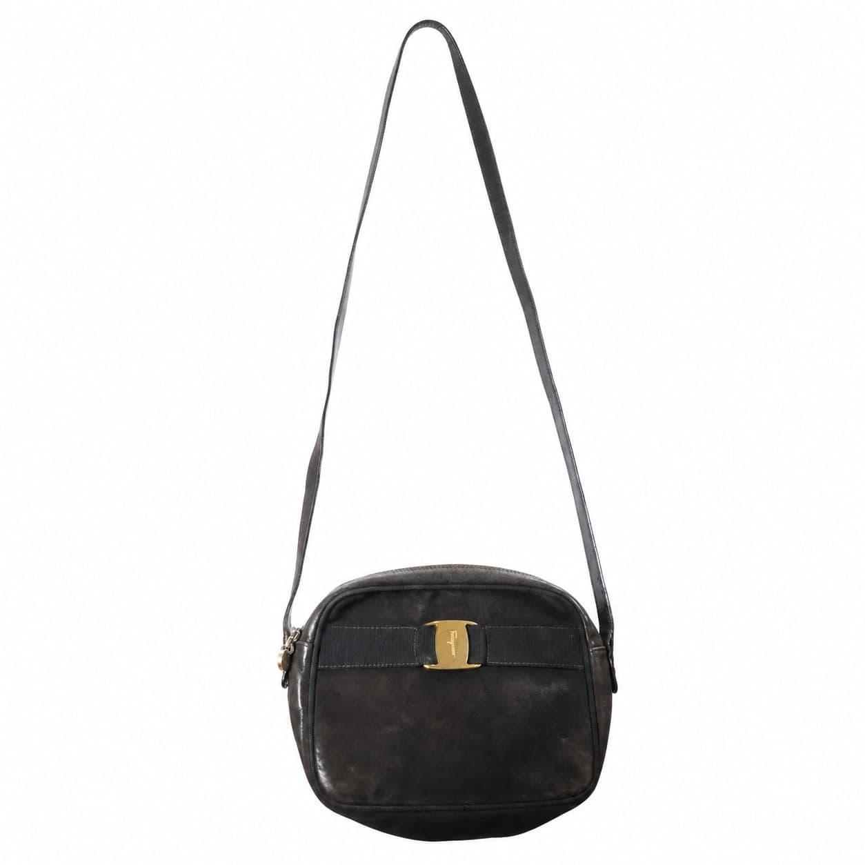 Salvatore Ferragamo Vara Bow Black Leather Camera Crossbody Shoulder Bag Purse