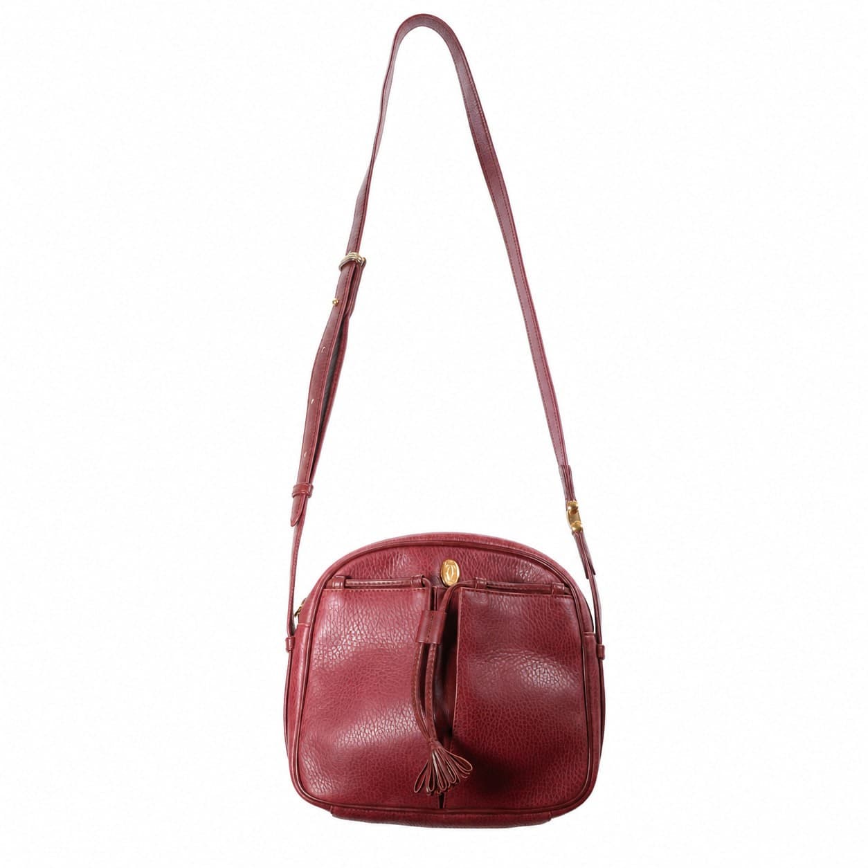 Cartier Must De Cartier Burgundy Leather Crossbody Shoulder Bag Handbag Purse