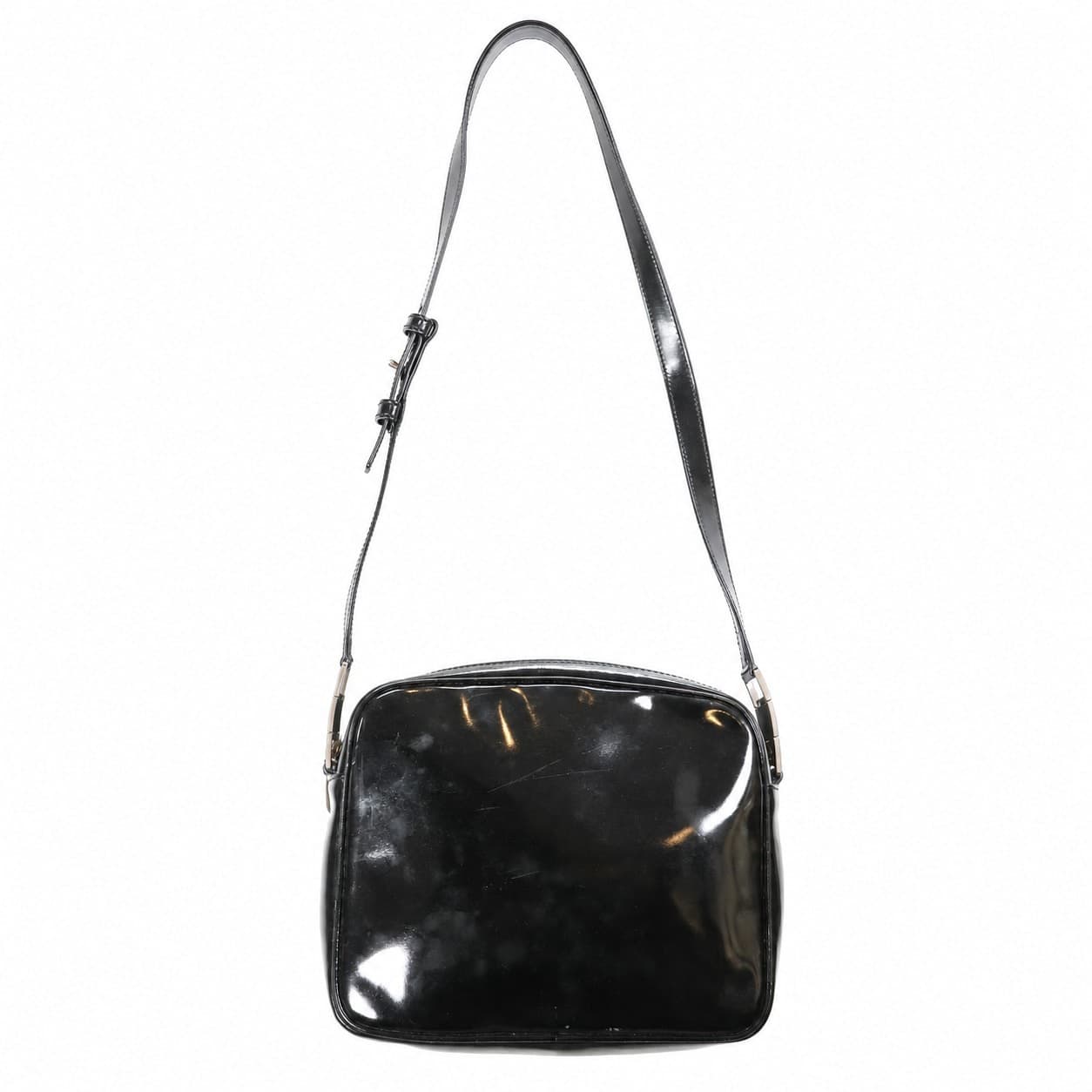 Salvatore Ferragamo Gancini Black Patent Leather Crossbody Shoulder Bag Handbag Purse