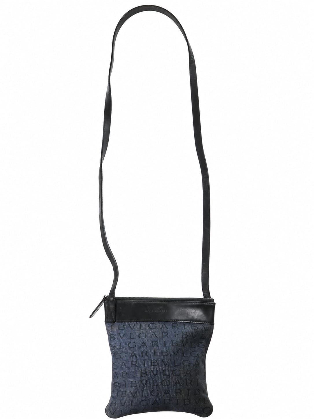 Bulgari Logomania Canvas Leather Crossbody Bag Shoulder Bag Purse Gray Black