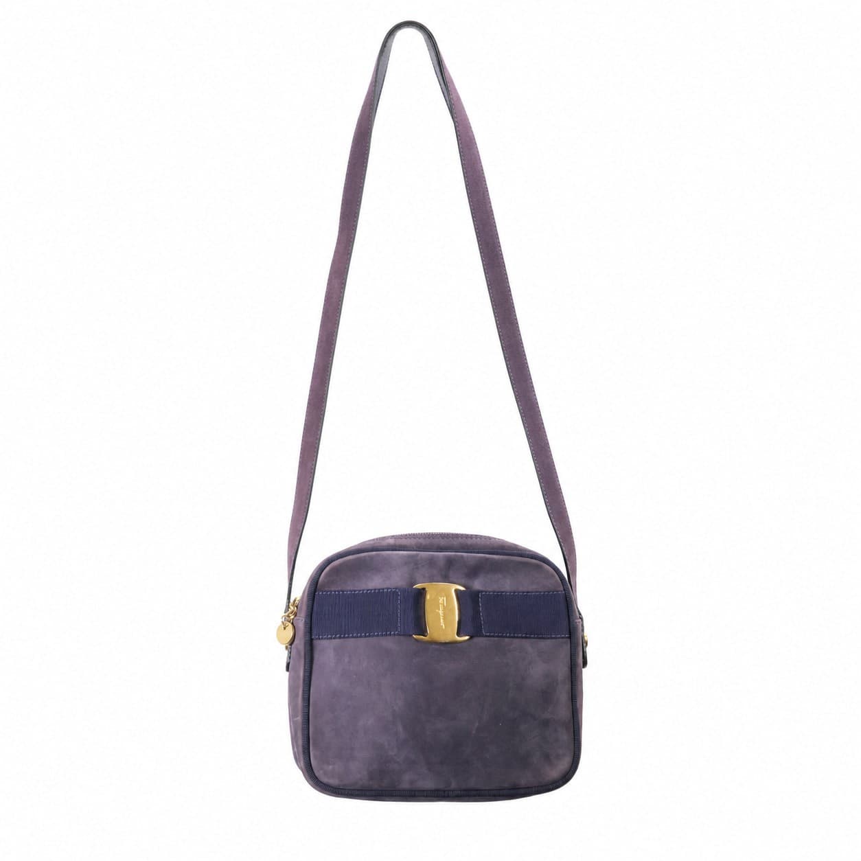Salvatore Ferragamo Vara Bow Suede Crossbody Shoulder Bag Handbag Purple