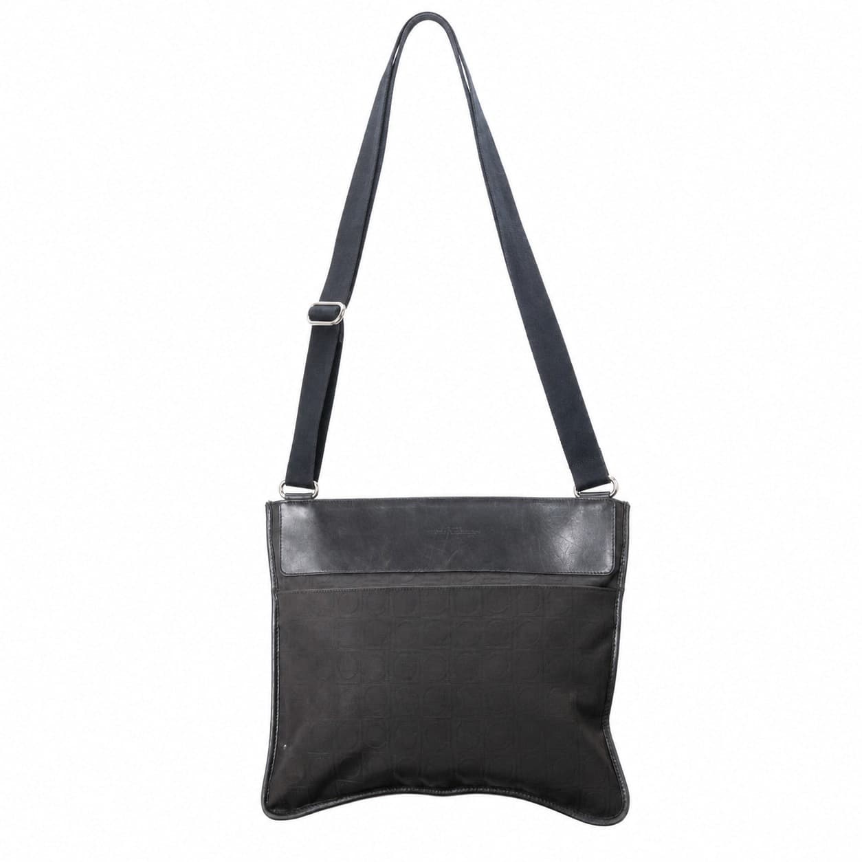 Salvatore Ferragamo Gancini Canvas Crossbody Messenger Bag Black Leather