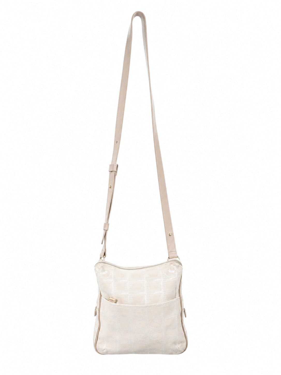 Chanel New Travel Line Beige Canvas Leather Crossbody Shoulder Bag Handbag Purse