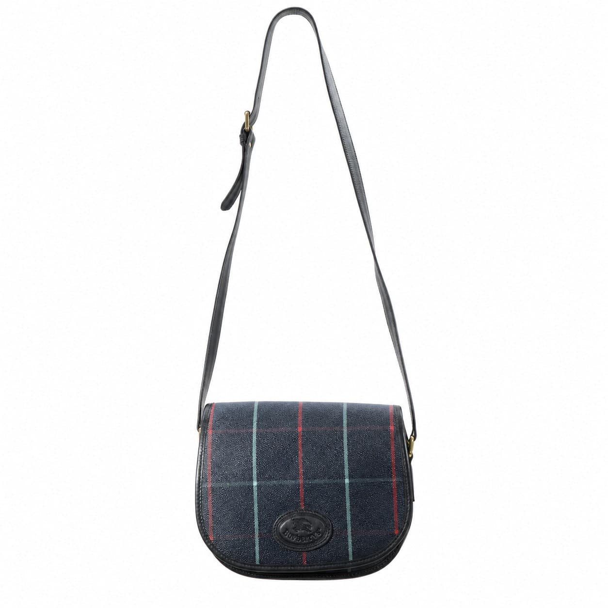 Burberrys Striped Canvas Leather Saddle Bag Crossbody Shoulder Bag Purse