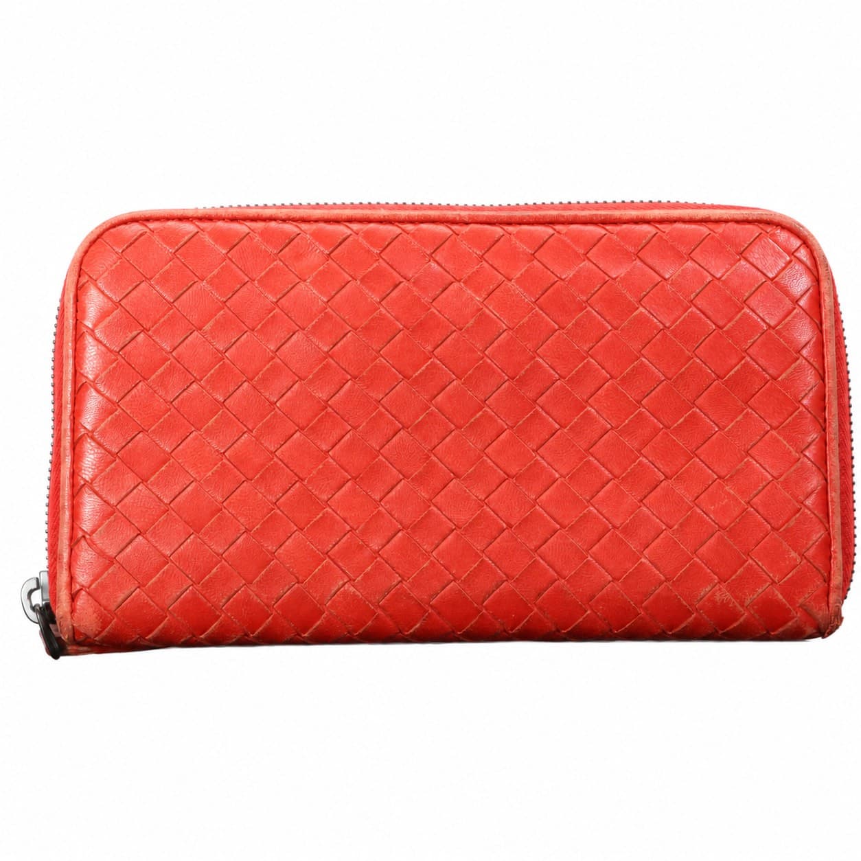 Bottega Veneta Intrecciato Zip Around Wallet Continental Red Leather