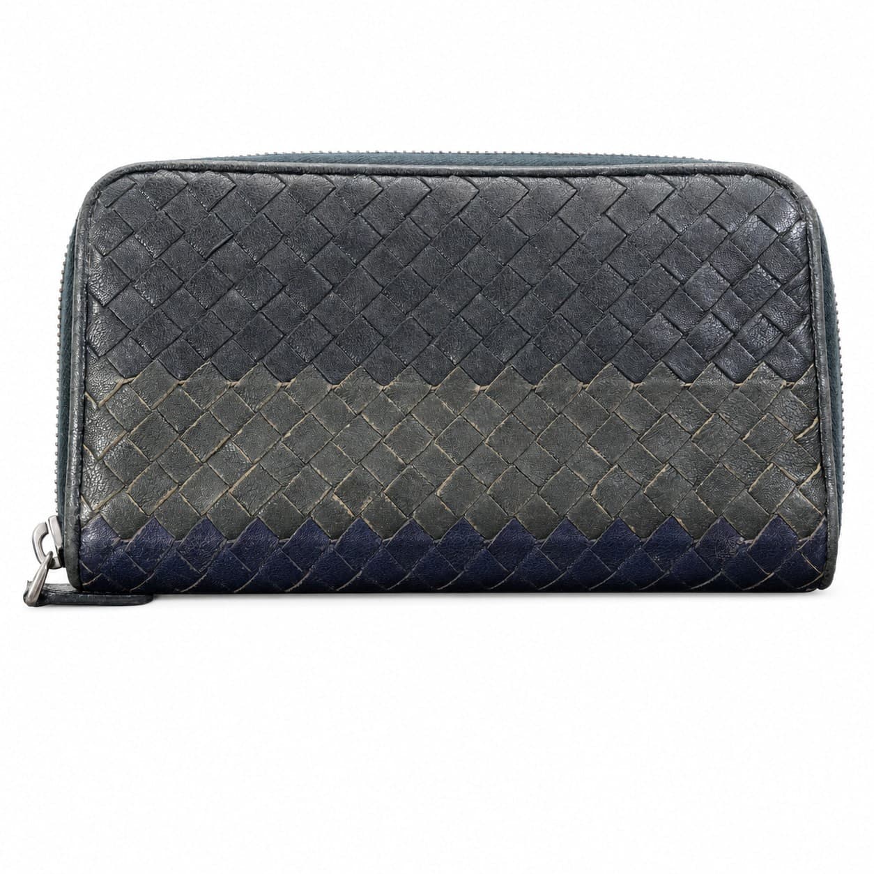 Bottega Veneta Intrecciato Black Woven Leather Zip Around Continental Wallet