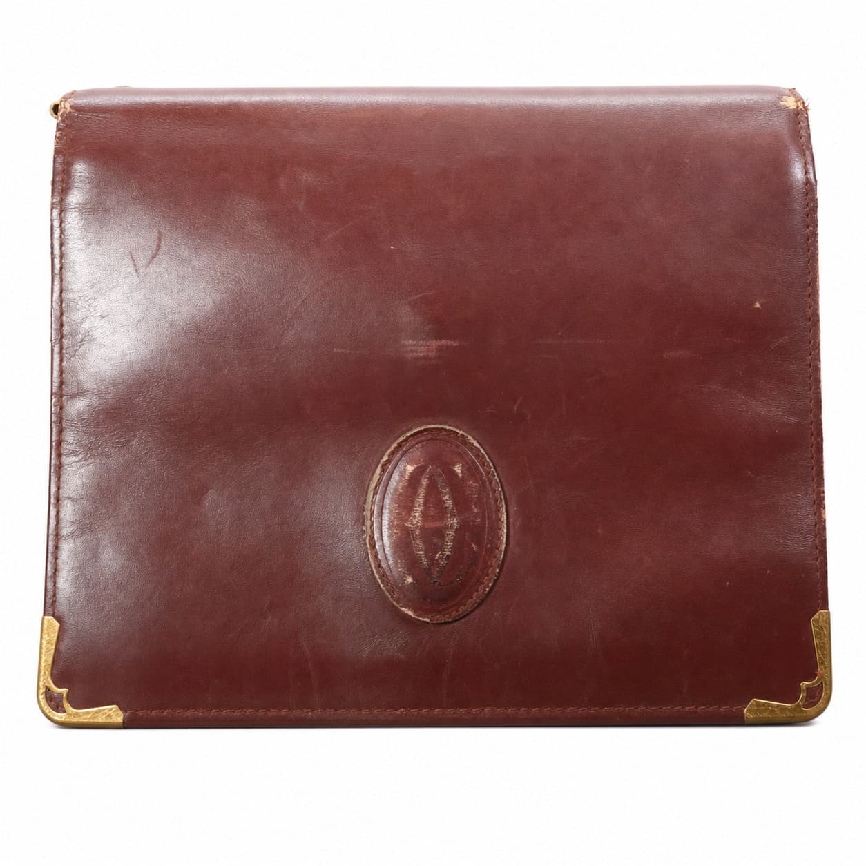 Cartier Burgundy Leather Shoulder Bag Crossbody Purse Handbag
