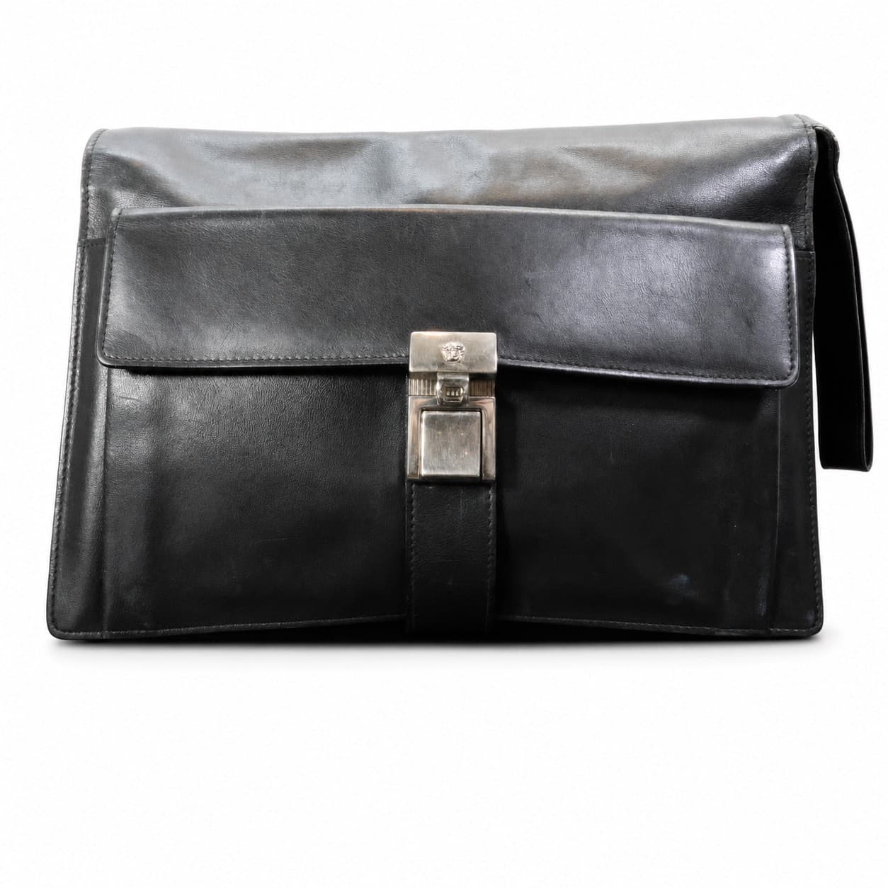 Versace Gianni Versace Black Leather Medusa Briefcase Clutch Bag Handbag Purse