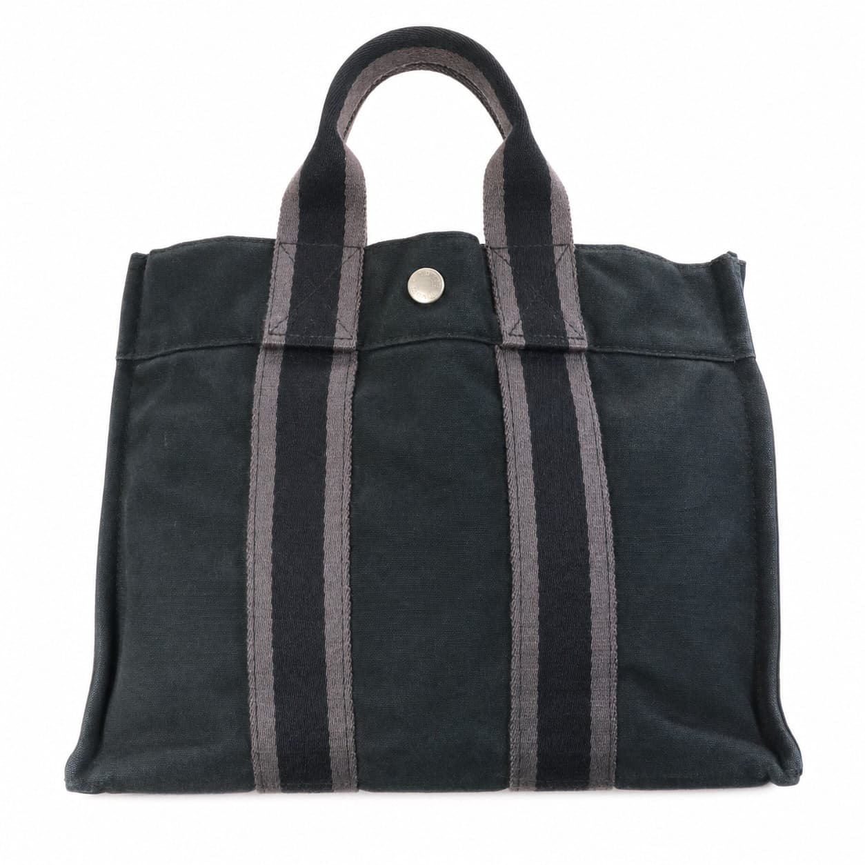 Hermès Canvas Striped Tote Handbag Purse Bag Black Gray