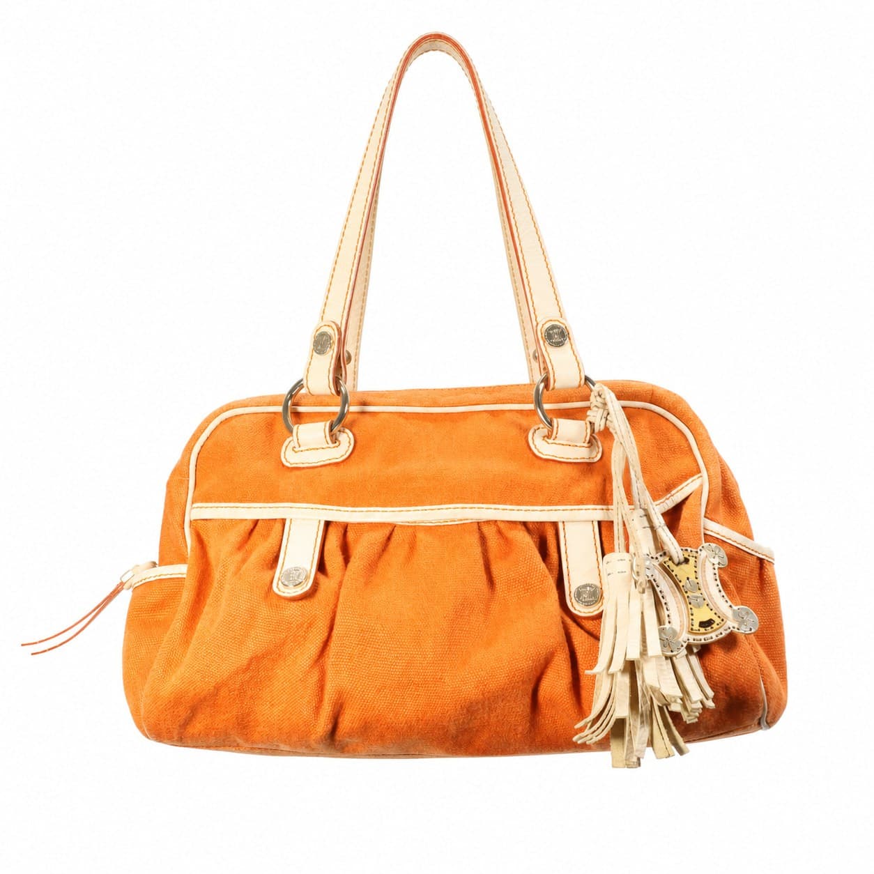 Céline Canvas Leather Shoulder Bag Handbag Purse Orange handbags auction at Alighieri's