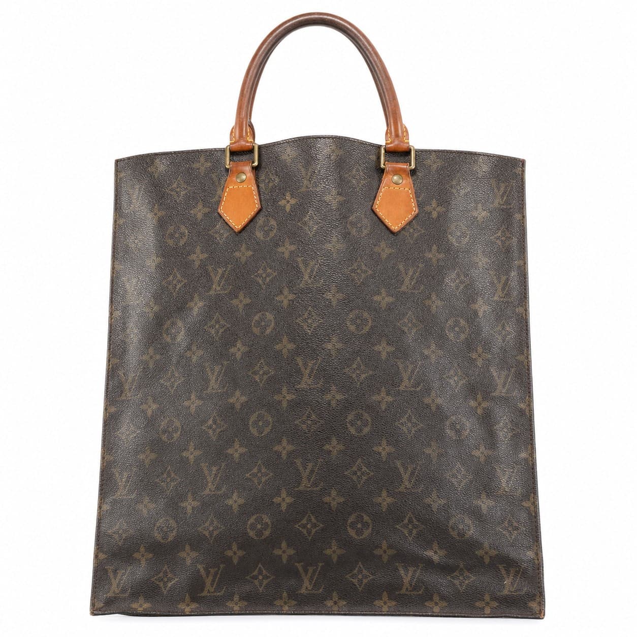 Louis Vuitton Sac Plat Monogram Canvas Tote Handbag Purse Bag Brown